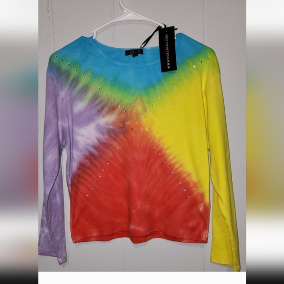 Dolls Kill Tops - NWT Dolls Kill Cute Tye Dye Blinged Out Long Sleeve Tee